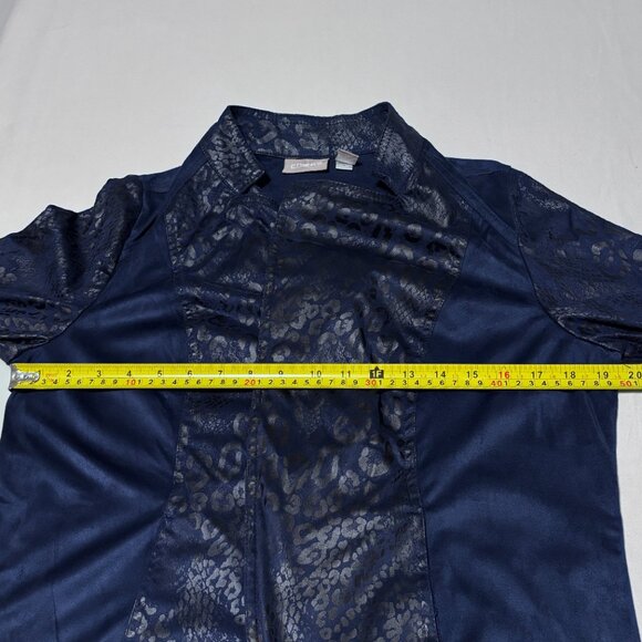 Chico's Navy Shiny Snakeskin Soft Suede Open Front L/S Jacket Size 1- Medium M - Picture 6 of 13